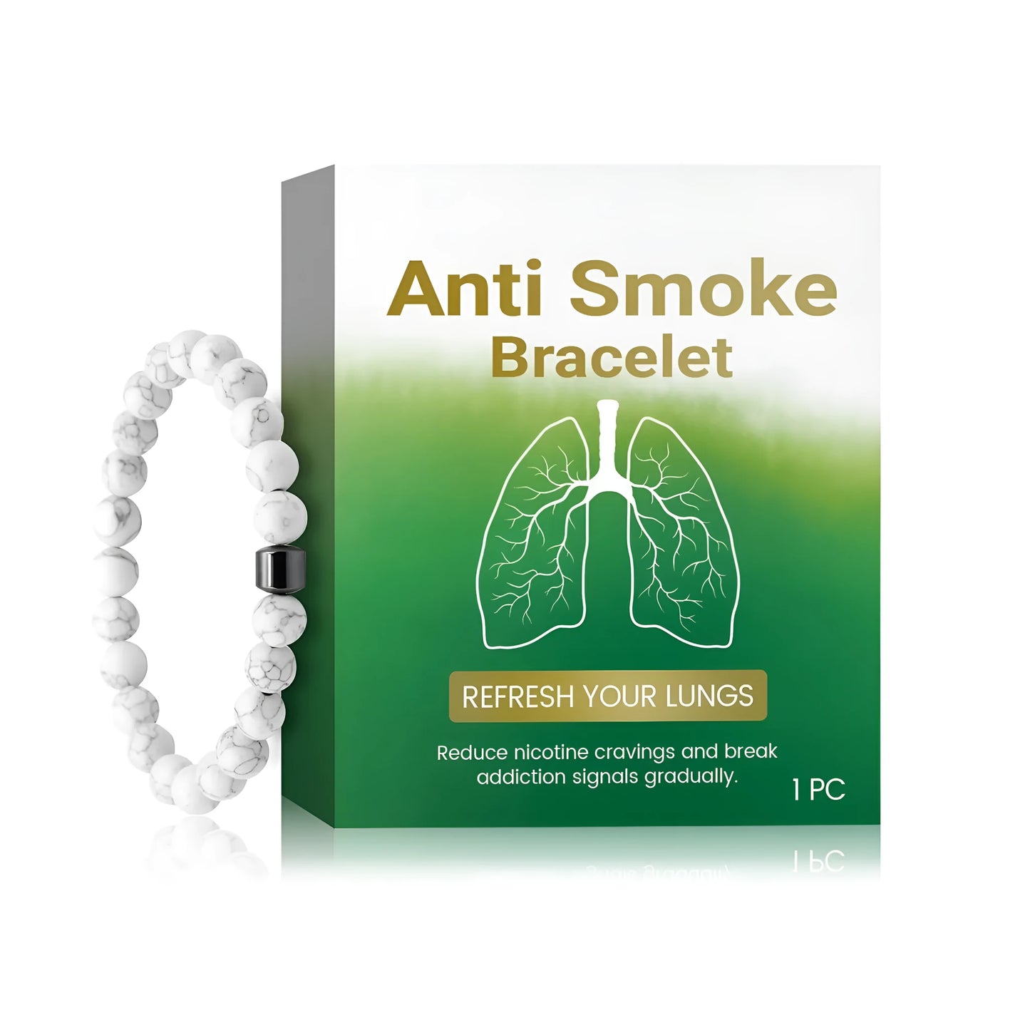 Women's adjustable synthetic turquoise smoke prevention bracelet on wrist