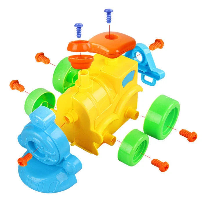 Hands-on STEM toy with various vehicle model components that can be disassembled and reassembled
