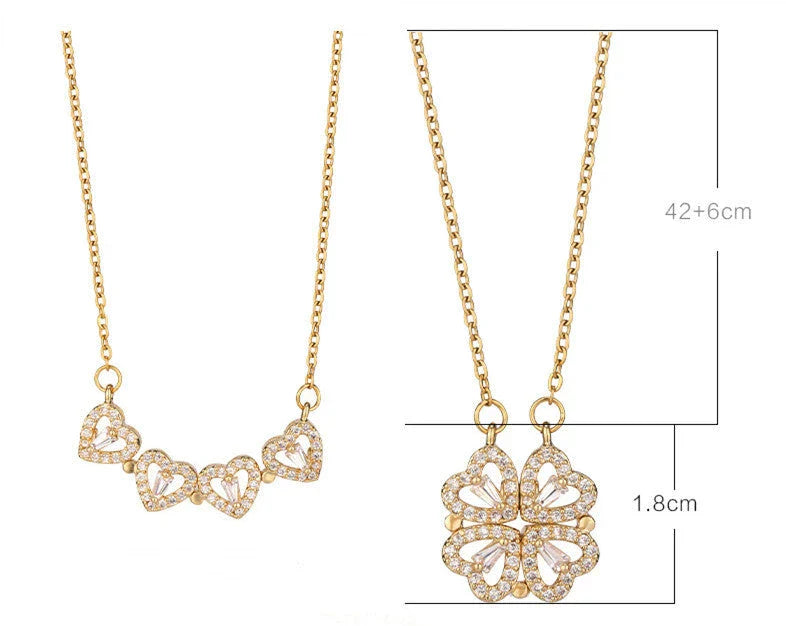 Radiant four-leaf clover necklace made of premium titanium steel with a dazzling diamond-inlaid design, available in gold, silver, and rose gold finishes