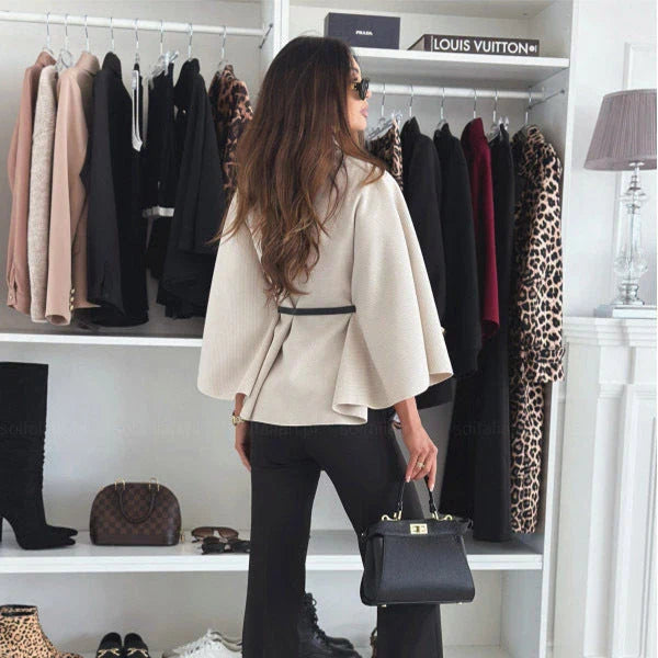 Stylish batwing cloak jacket with belt, available in various colors for women's fashion and outerwear