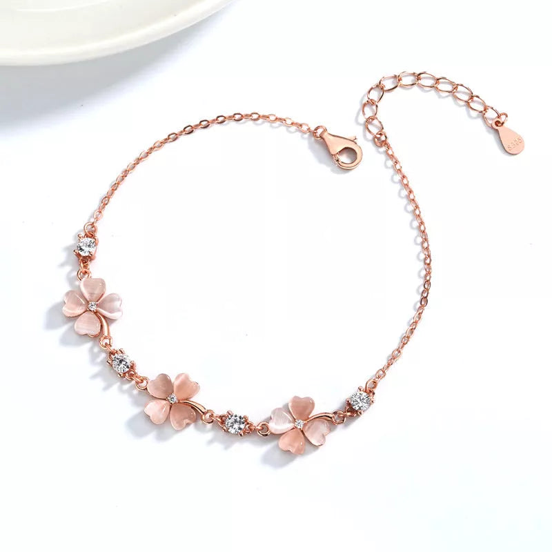 925 silver opal crystal bracelet with heart-shaped design and rose gold finish