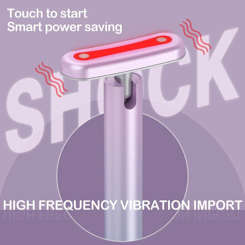 Wand face and neck massager with rotatable 90 degree head, EMS micro-current, vibration and LED red light