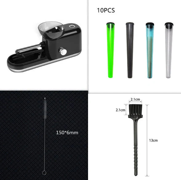 Compact, automatic cigarette rolling machine in various colors with adjustable settings for personalized tobacco filling and rolling