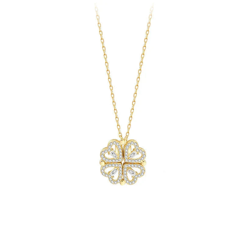 Elegant four-leaf clover necklace with magnetic and detachable design for versatile styling