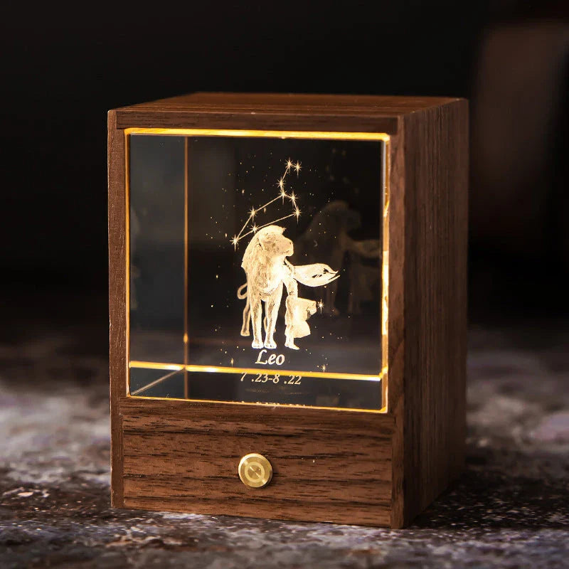 Premium crystal globe table lamp with black walnut base, projecting a mesmerizing display of stars and planets