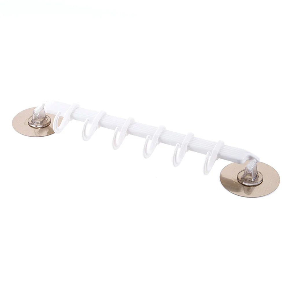 Versatile wall-mounting hooks with 180-degree rotating design, strong adhesive backing, and six movable hooks for seamless organization