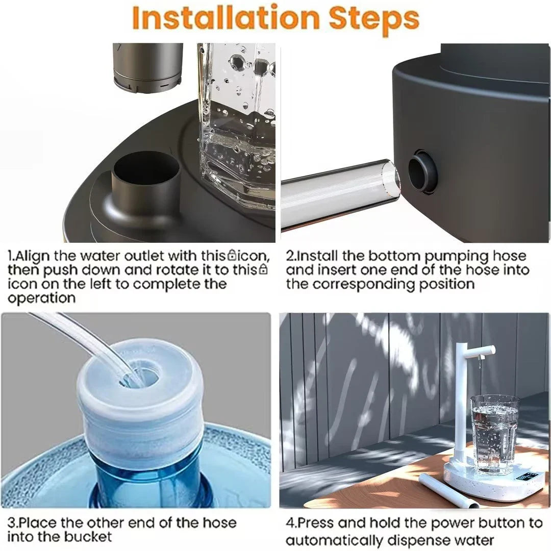 Rechargeable automatic water bottle dispenser with adjustable flow levels and extended pipe for versatile hydration