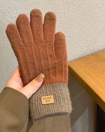 Warm embroidered winter mittens in various colors, including blue, khaki, black, coffee, pink, brown, gray, dark khaki, and orange