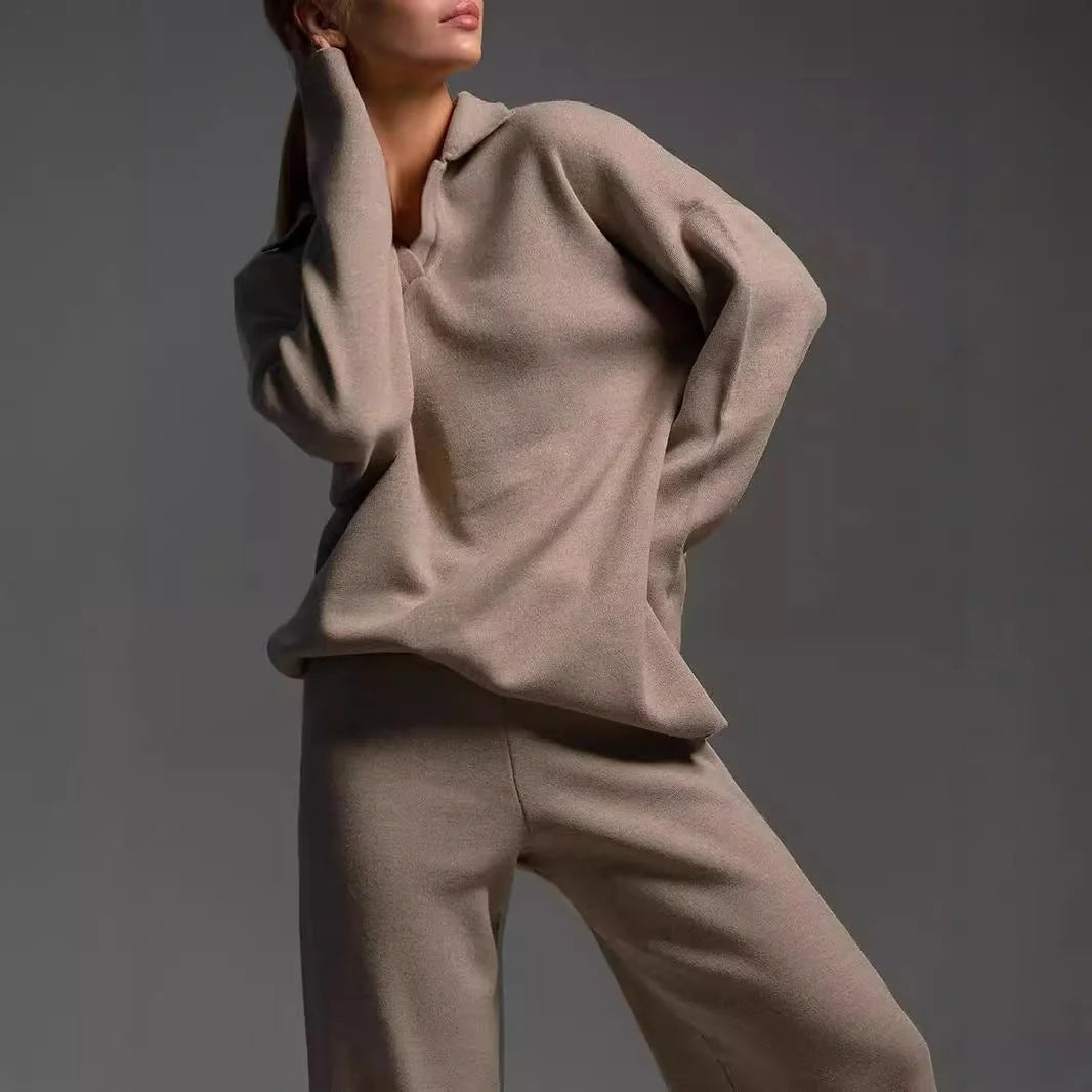Women's stylish and comfortable cotton two-piece sweater set for fall and winter
