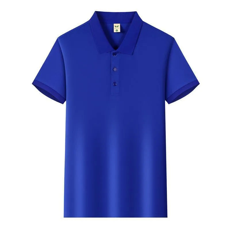 Man's short sleeve Ice Silk lapel business shirt shown in multiple colours including black, navy, and light blue.