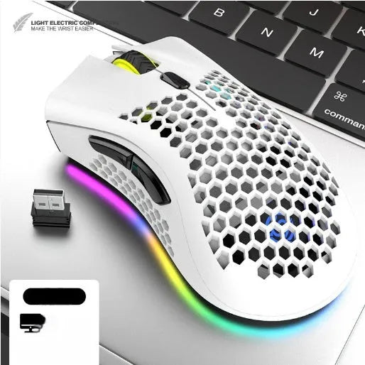 BM600 wireless luminous mouse with hollow out design in black, cyan, or white colour.