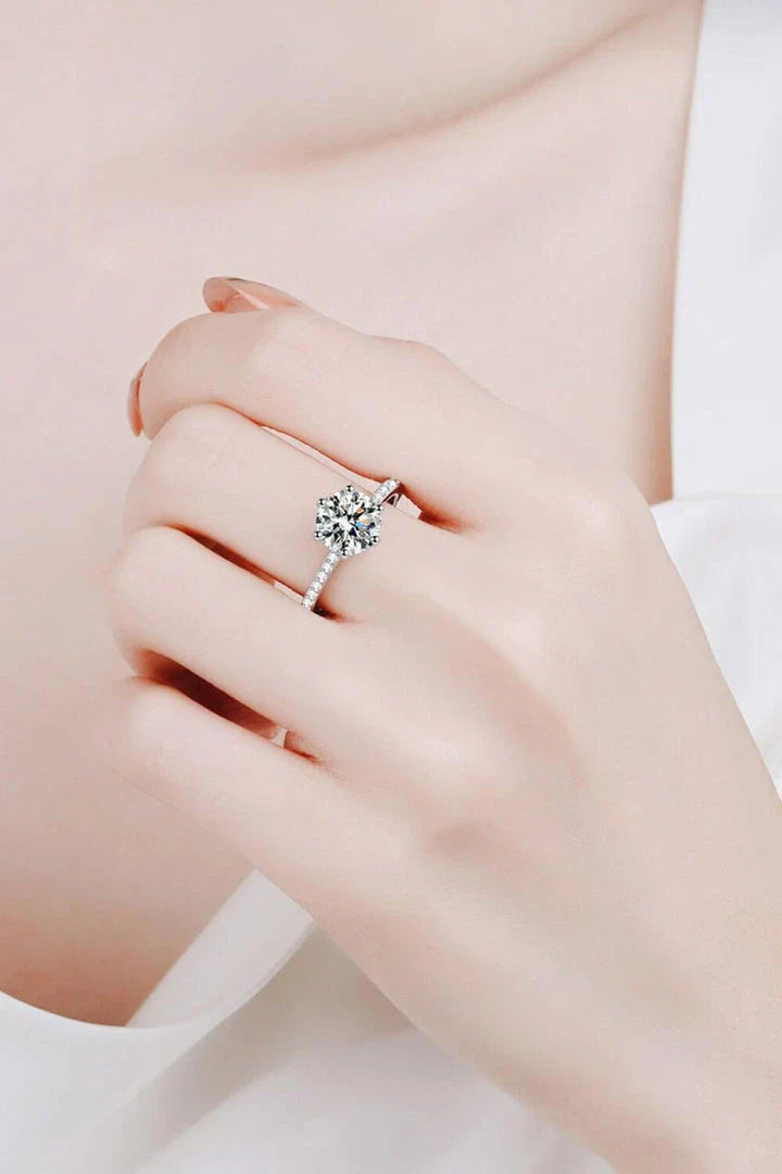 925 Sterling Silver Moissanite Ring with 2 carat center stone and zircon accents