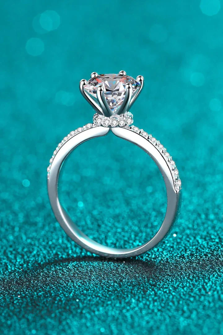 925 Sterling Silver Moissanite Ring with 2 carat center stone and zircon accents