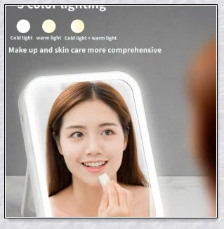 Smart makeup mirror with touch screen controls, adjustable brightness, and 45-degree rotation for flawless makeup on the go