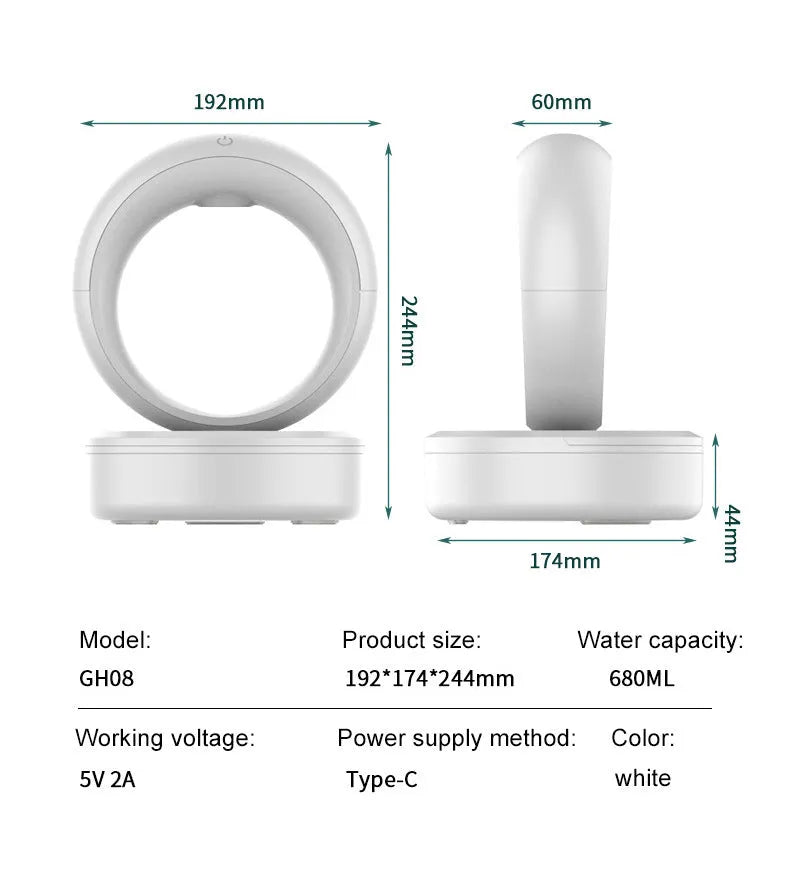 White round USB-powered anti-gravity humidifier creating optical illusion of levitating water droplets