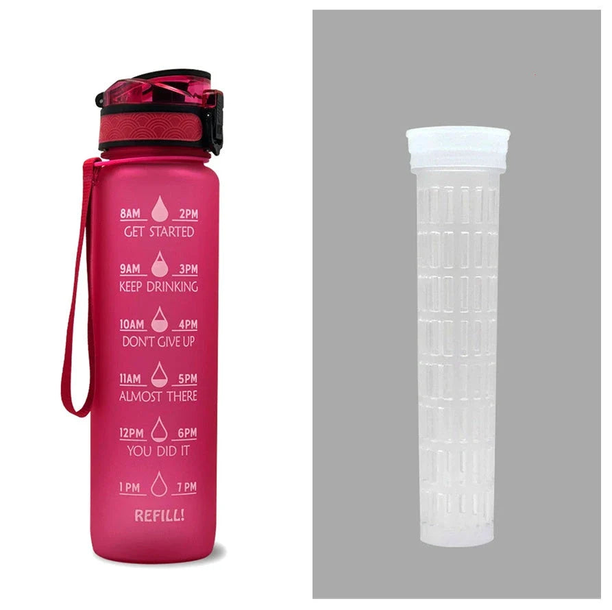 1-Liter Tritan Sports Water Bottle with Time Markers, Bounce Cover, and Motivational Design