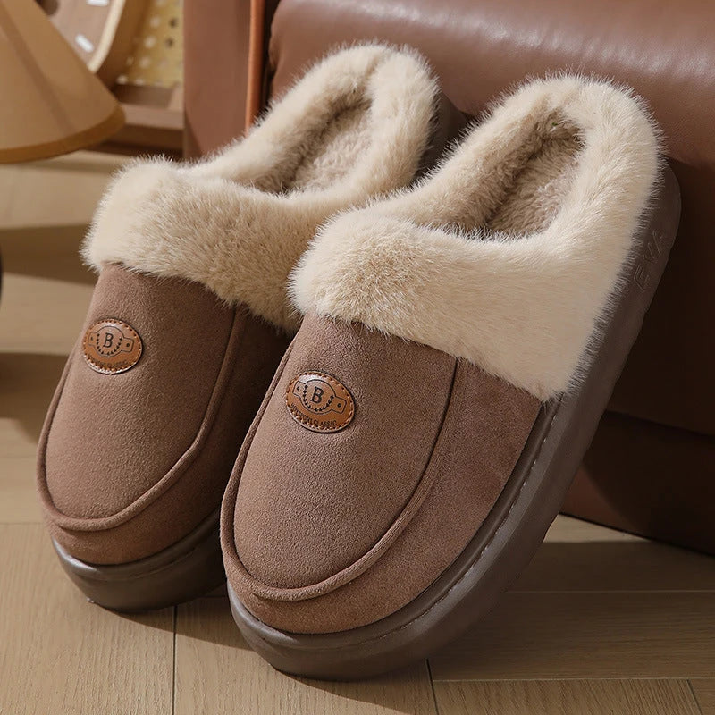 Cozy, plush winter slippers for men in various colors with non-slip rubber soles