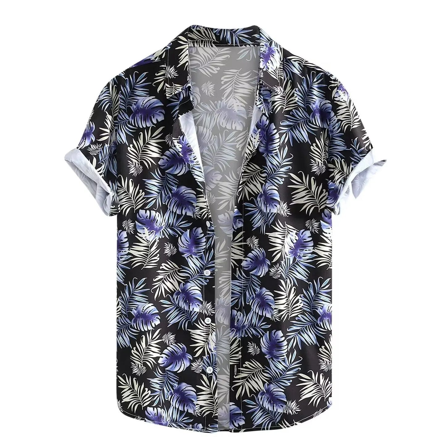 Men's short-sleeved Hawaiian shirt with 3D printed pattern, available in multiple colours and sizes including plus sizes.