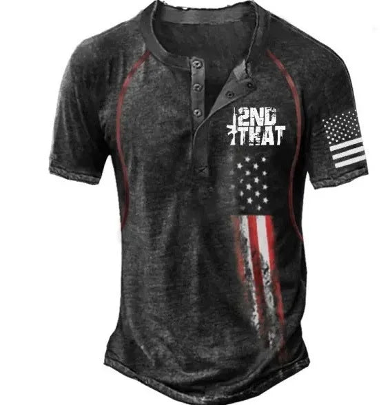 Men's grey 3D print pattern short sleeve polo shirt with lapel collar on a mannequin.