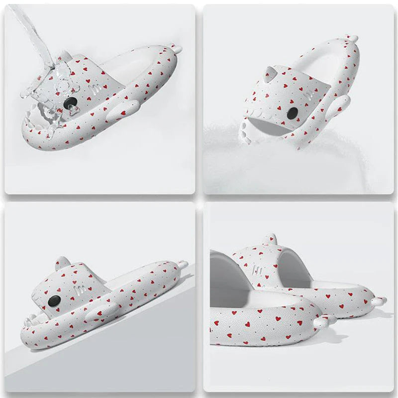 Stylish heart-shaped shark slippers with breathable, anti-slip soles and a variety of vibrant color options