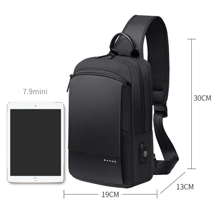 Casual men's USB oxford cloth chest bag with multiple pockets and USB charging port