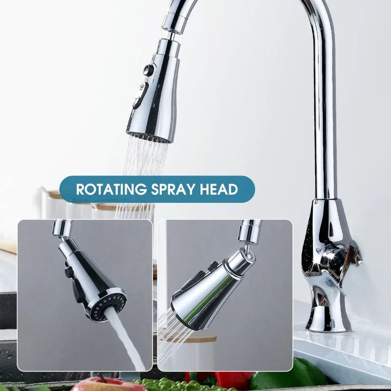 Pressurized faucet sprayer with 360-degree rotation, 3 water modes, and anti-splash design for powerful kitchen cleaning