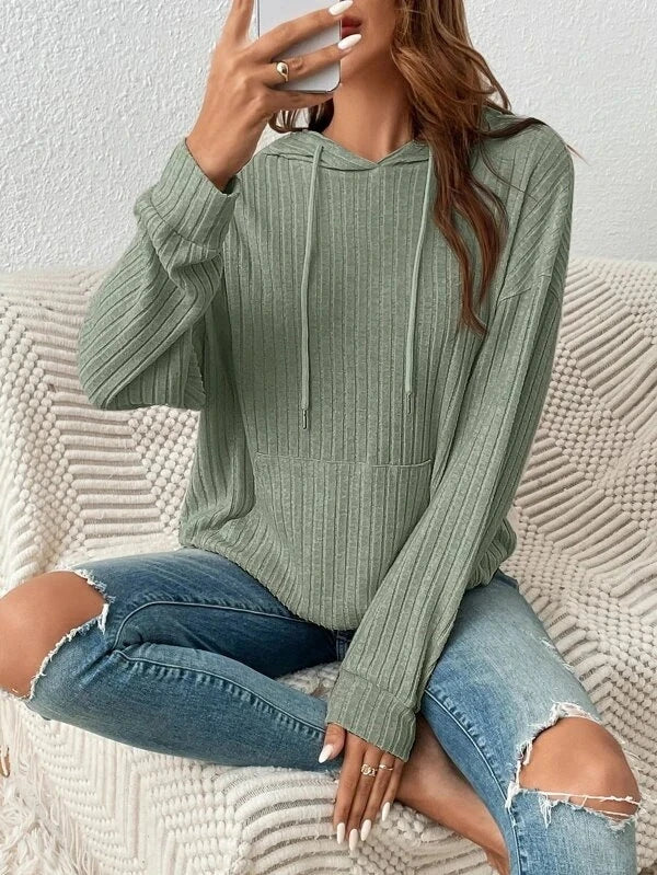 Cozy drawstring hoodie with pockets in various colors, including apricot, green, black, and gray
