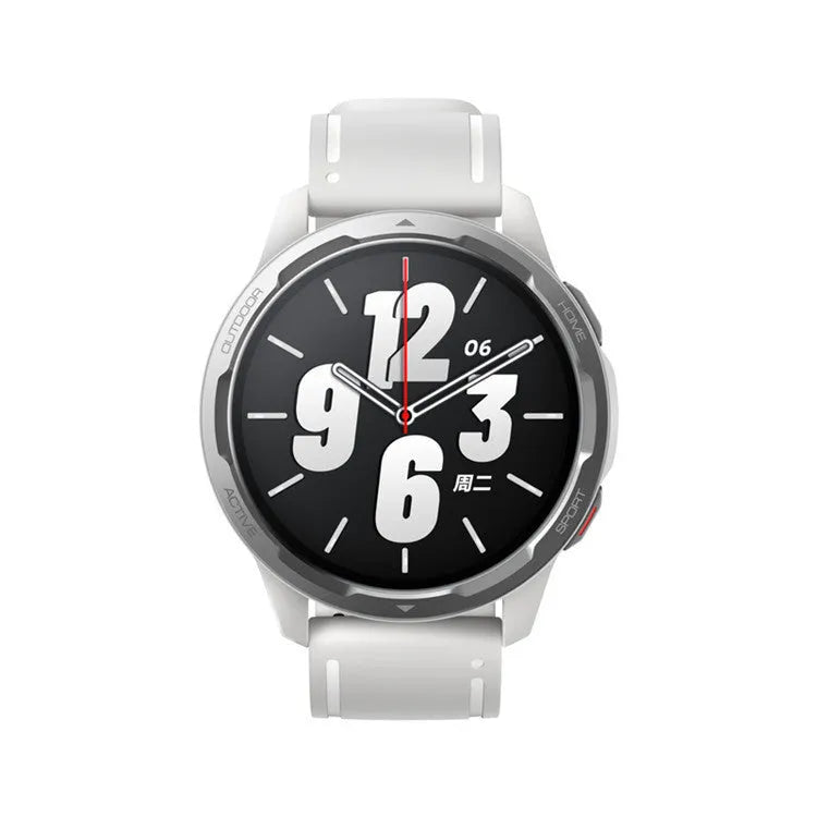 Dual-band GPS smart watch with a 1.43-inch screen in black, white, or blue silicone strap colours.