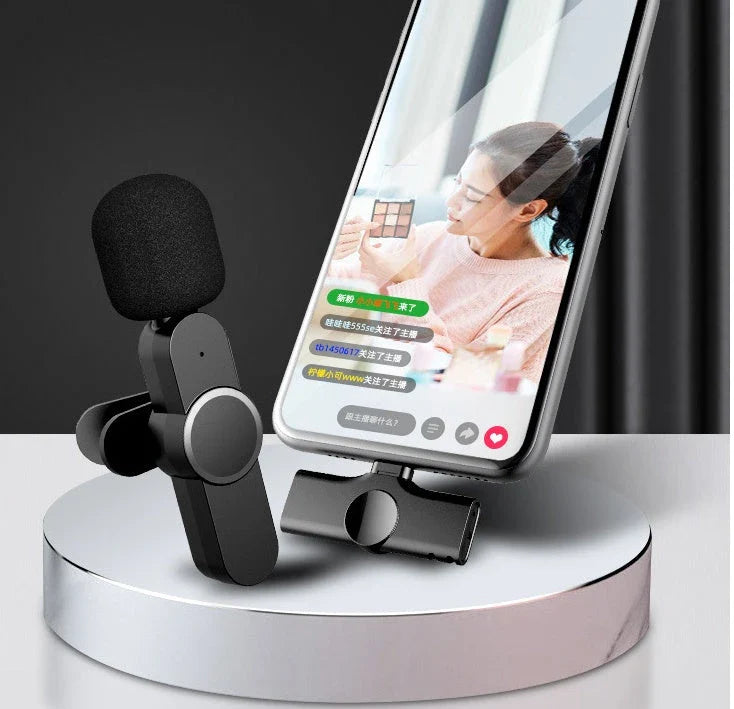 Wireless lavalier microphone with Bluetooth connectivity for Android phones and tablets, featuring a compact and durable design for high-quality audio capture