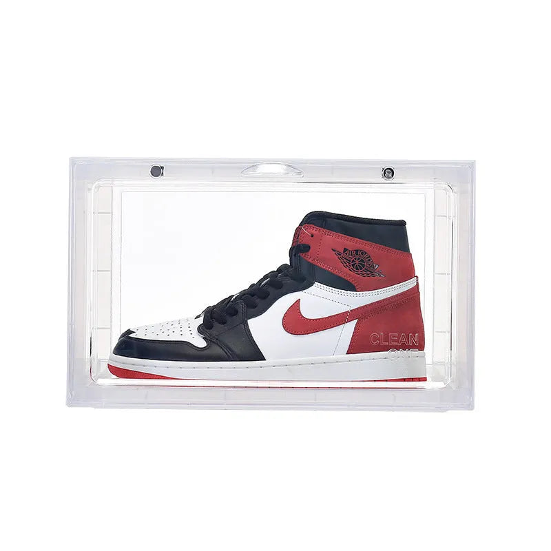 Foldable PP sneaker storage box with cover, internal size 32.5x23x17.5cm, black or transparent, stackable shoe organiser