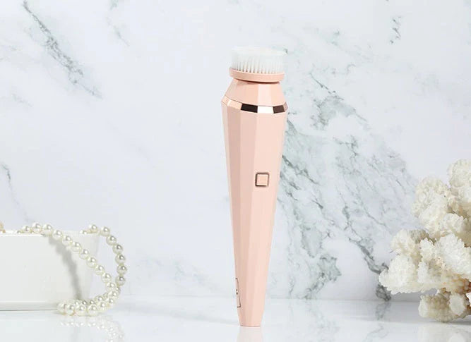 Rechargeable electric facial cleansing brush with 4 interchangeable brush heads for deep cleaning and revitalizing the skin