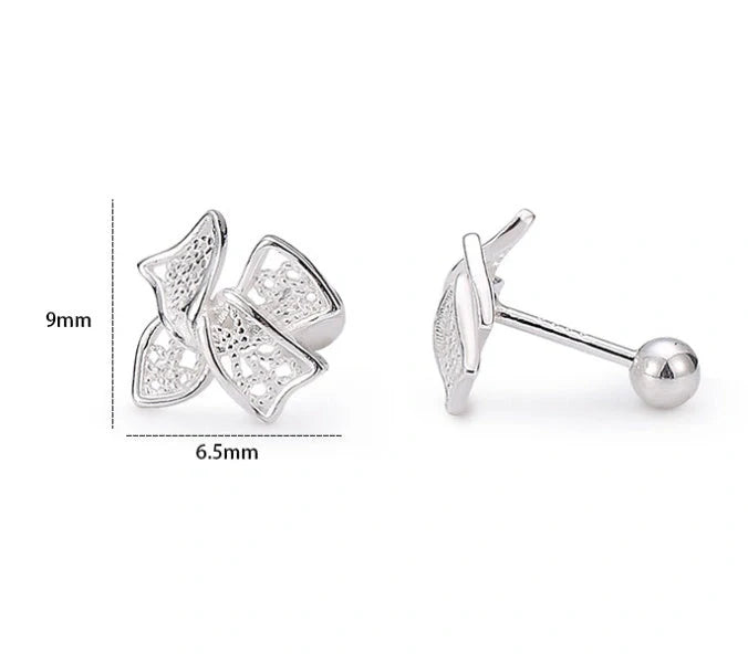 Elegant silver bow stud earrings for women, hypoallergenic and perfect for any occasion.