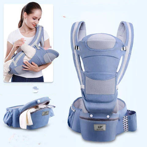 3-in-1 ergonomic baby carrier with multiple carry options, including front-facing and hip-hugging, designed for newborns to toddlers