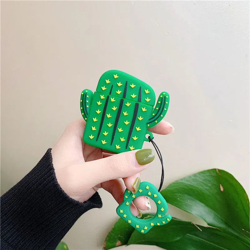 Silicone AirPods cover with cartoon animal pendant and ring chain in five colour options