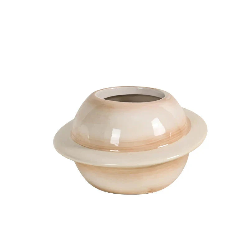 Mini planet-shaped ceramic succulent flower pot in blue color, ideal for indoor and outdoor use