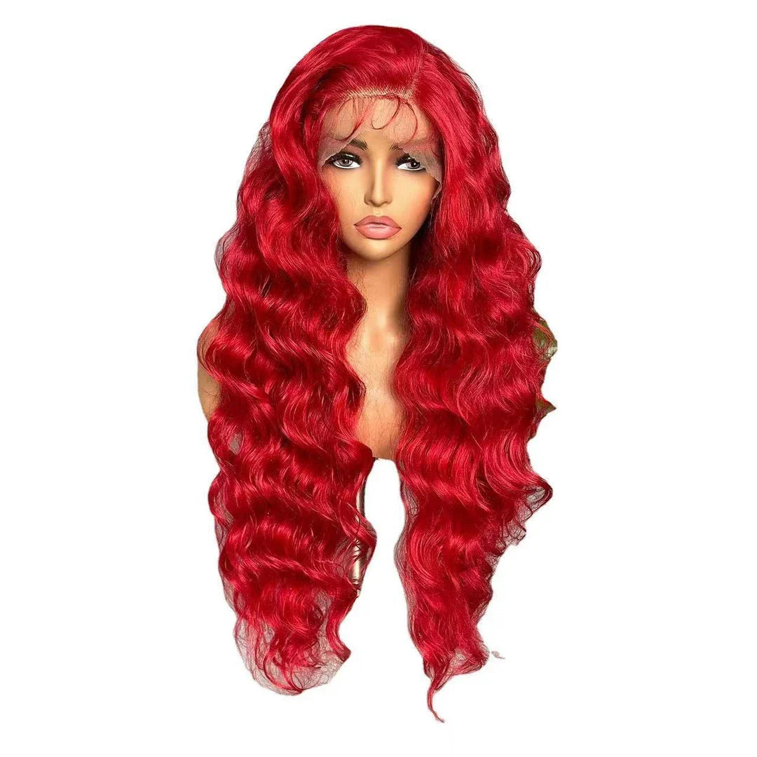 Red long curly hair big wave fluffy lace hair cover in various lengths, adding volume and drama to the user's appearance
