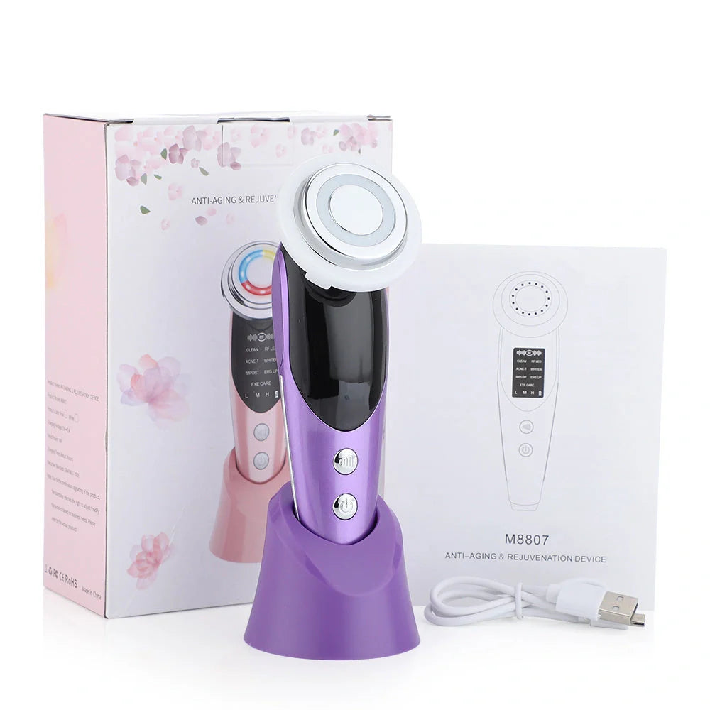 7-in-1 Facial Massager with EMS Micro-Current, Color Light Therapy, and Vibration Massage for Skin Rejuvenation, Acne Treatment, and Pore Cleansing