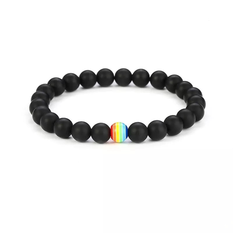 Rainbow Bead Bracelet with natural stone strand in multiple colors