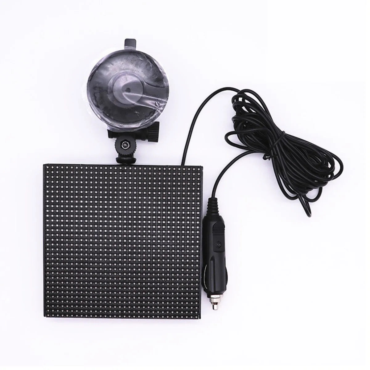 Bluetooth-controlled LED car display screen with colourful animated graphics on a 128mm square display.