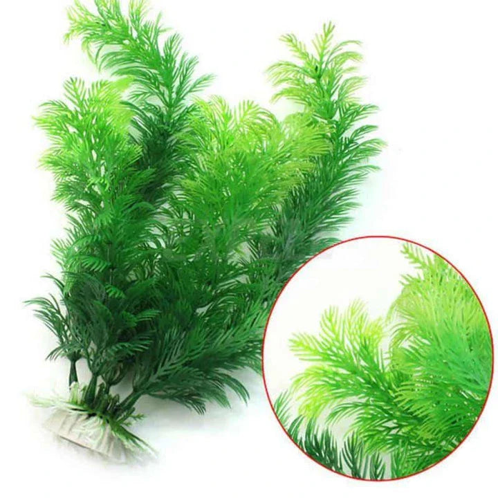 Vibrant and lifelike artificial underwater plants decorating an aquarium, creating a serene and natural-looking underwater environment.