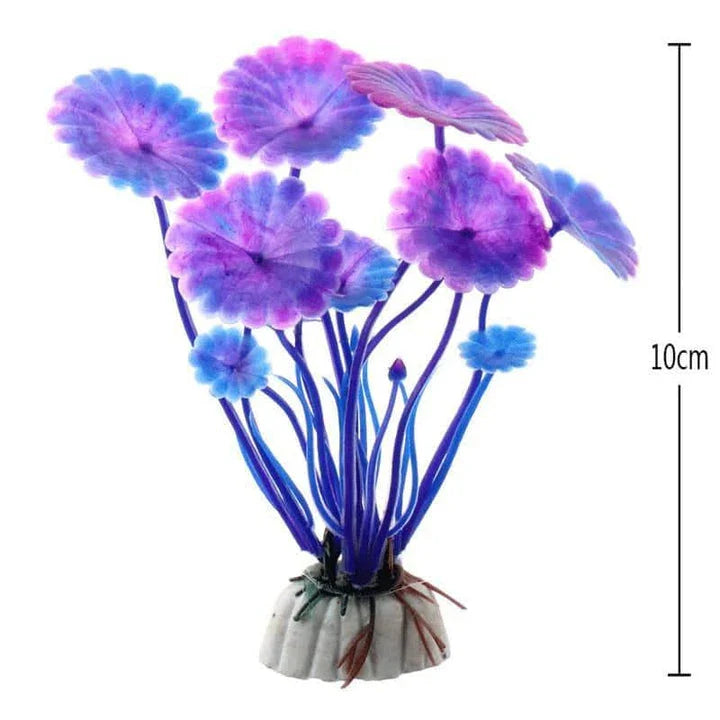 Vibrant and lifelike artificial underwater plants decorating an aquarium, creating a serene and natural-looking underwater environment.