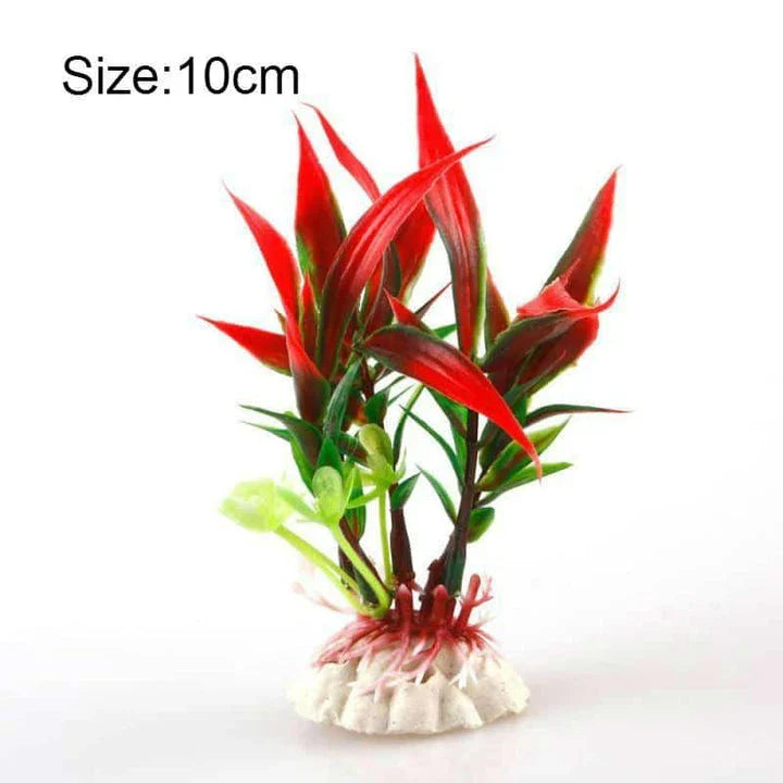 Vibrant and lifelike artificial underwater plants decorating an aquarium, creating a serene and natural-looking underwater environment.