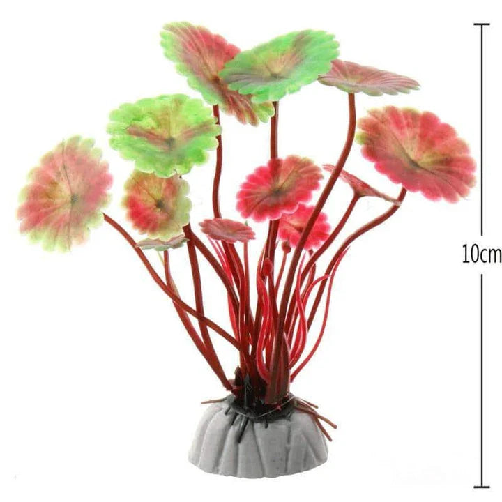 Vibrant and lifelike artificial underwater plants decorating an aquarium, creating a serene and natural-looking underwater environment.