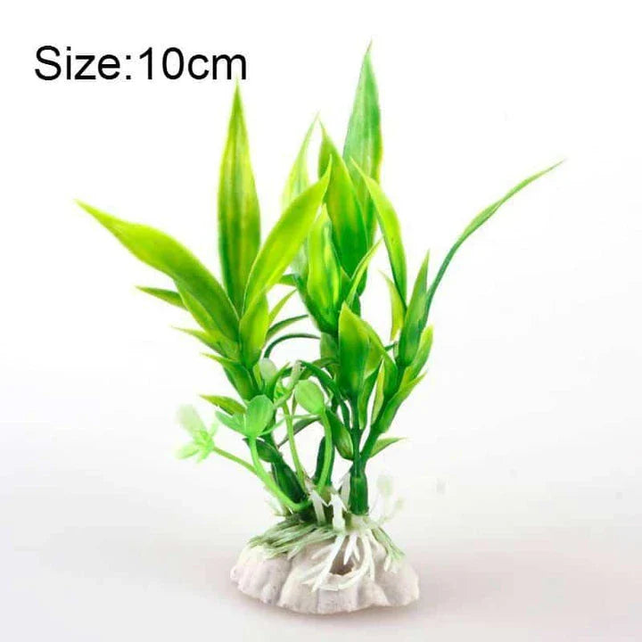 Vibrant and lifelike artificial underwater plants decorating an aquarium, creating a serene and natural-looking underwater environment.