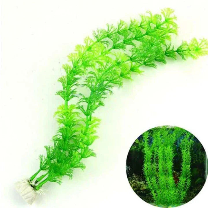 Vibrant and lifelike artificial underwater plants decorating an aquarium, creating a serene and natural-looking underwater environment.