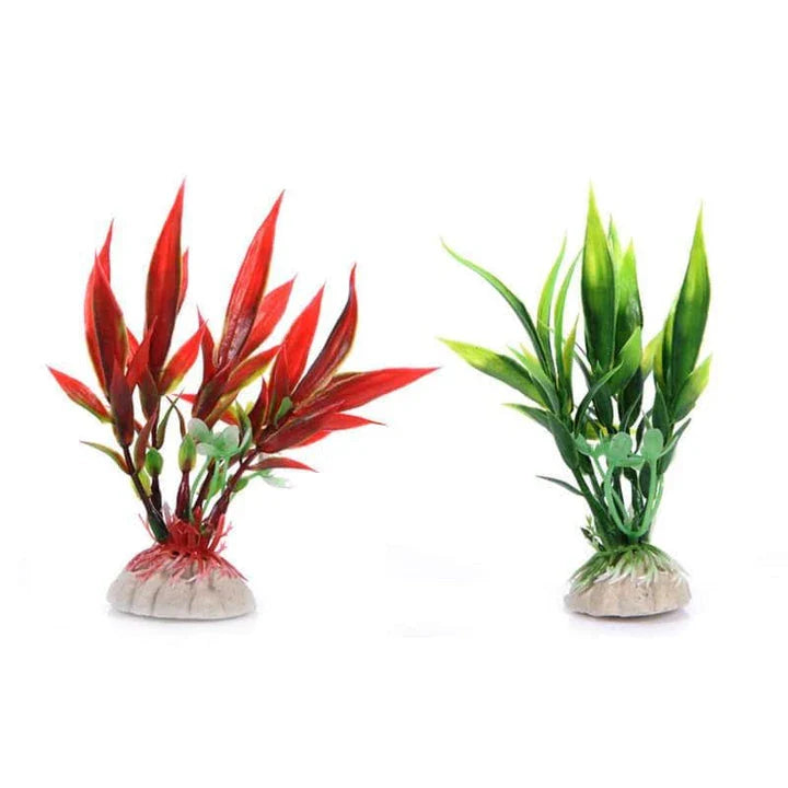 Vibrant and lifelike artificial underwater plants decorating an aquarium, creating a serene and natural-looking underwater environment.