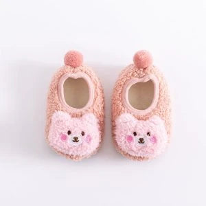 Autumn and Winter Thickened Baby Warm Floor Shoes Homewear in a variety of colors, including gray, khaki, pink, brown, and blue.