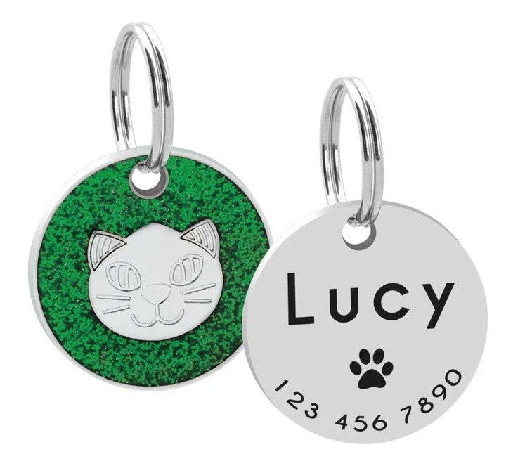 Personalized Glitter ID Tag for Texting - Customizable stainless steel accessory with engraved text and glittering finish