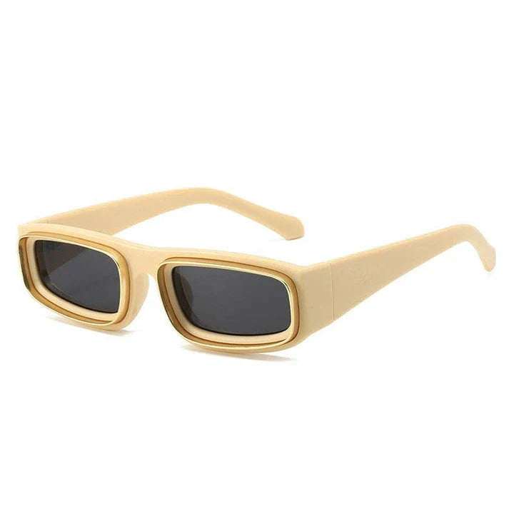 Small rectangle punk sunglasses for men with orange gradient lenses and a lightweight plastic frame