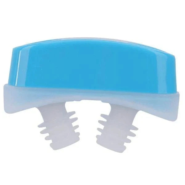 Electronically charged anti-snoring device with soft silicone nose buds for comfortable sleep